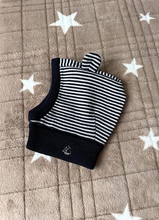 Вовняна дитяча шапочка балаклава petit bateau у вигляді плюшевого ведмедика з милими вушками для новонароджених 3-6 місяців
