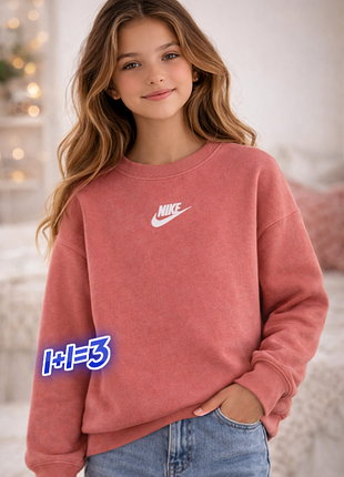 1+1=3 брендовий утеплений рожевий світшот на флісі светр nike на дівчинку 8 - 10 років