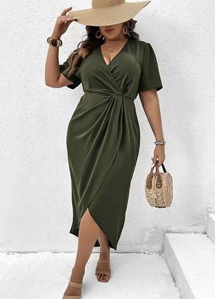 Shein міді сукня з імітацією на запах асиметричний сарафан хакі сукня