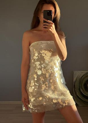Сукня zara з паєтками, розмір s, біла/перламутрова