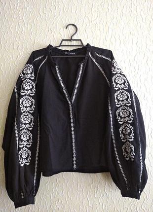 Лен и хлопок черная с белым вышиванка, zara, р. л, индия