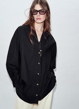 Черная рубашка оверсайз zara - s, m