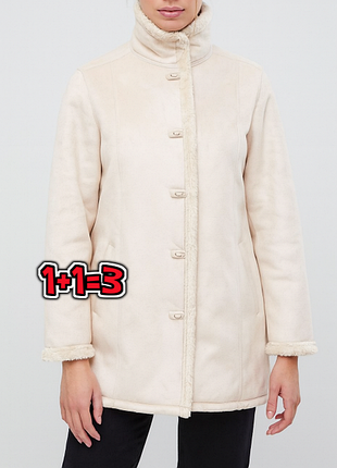 🎁1+1=3** шикарна бежева дублянка на хутрі за стійкою куртка bhs, розмір 56 - 58