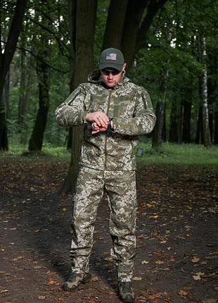 Тактический костюм мужской осень-зима soft shell combat tactical пиксель зсу