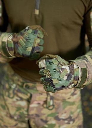 Тактические перчатки летние полнопалые для военных прорезиненные, мультикам l