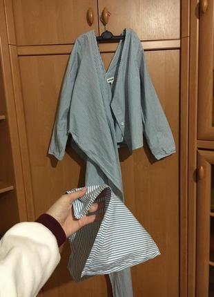 Блуза рубашка weekday на запах/с завязками блузка в полосочку2 фото