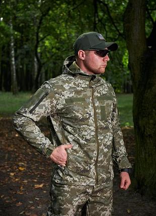 Тактична куртка чоловіча для військових soft shell combat піксель зсу