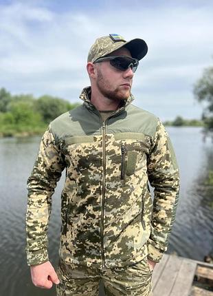 Тактическая кофта мужская для военных флисовая пиксель зсу с накладками