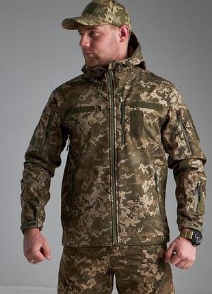 Тактична куртка чоловіча для військових soft shell skmilitary піксель зсу