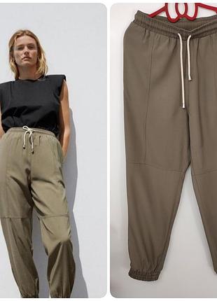 Женские брюки брюки брюки джоггеры zara цвет зеленый хаки оливковый р.44-46\м