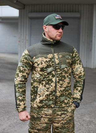 Тактическая кофта мужская для военные флисовая «грозли» пиксель зсу с накладками