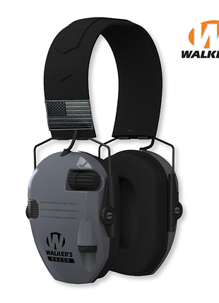 Тактичні навушники активні для військових walker's razor slim patriot original з патчами (сірий)