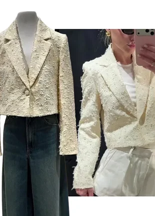 Укорочений піджак жакет блейзер zara з паєтками та бісером р.s