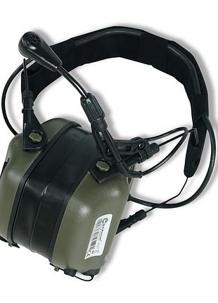 Тактические наушники активные для военных с гарнитурой earmor m32x plus, олива