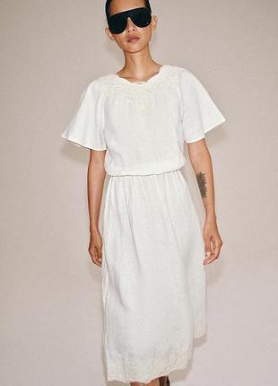 Платье миди из льна zara - s, m
