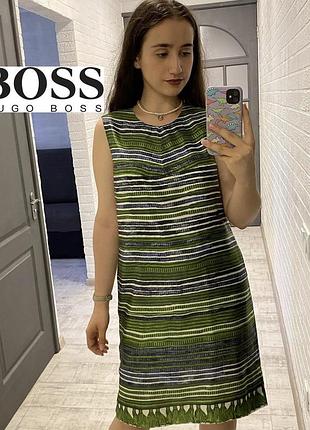 Шовкова сукня hugo boss зелена в смужку