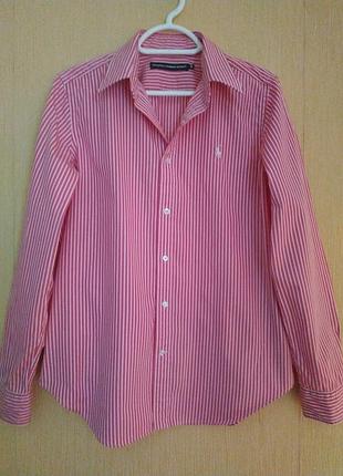 Рубашка женская ralph lauren sport р.12 (m-l) розовая в белую полоску хлопок 100 %
