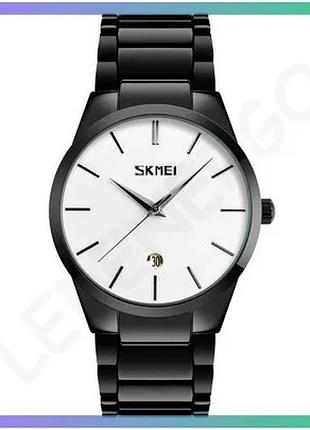 Часы skmei 9140 черно-белые водонепроницаемые кварцевые мужские с календарем и стрелочным механизмом