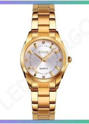 Женские часы skmei 1620gd gold водонепроницаемые кварцевые с золотистым корпусом и минеральным стеклом