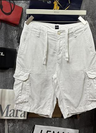 Шорти чоловічі cargo лляні hugo boss linen shorts білий m
