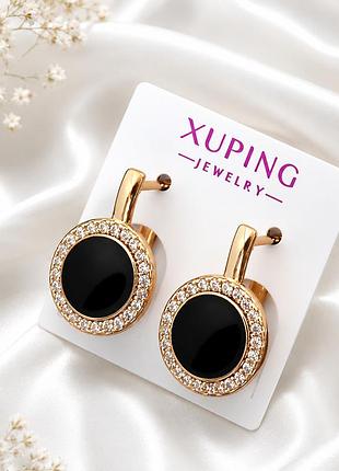Сережки з чорною емаллю медзолото xuping jewelry 18k. 1,5 см.