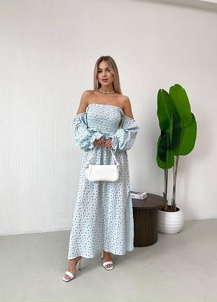 Шикарное муслиновое платье с открытыми плечами