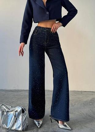 Жіночі джинси wide-leg зі стразами