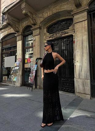 Мережевний костюм топ і міді спідниця