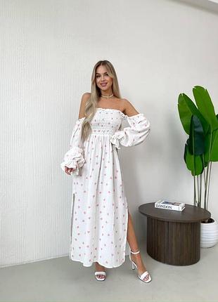 Шикарное муслиновое платье с открытыми плечами