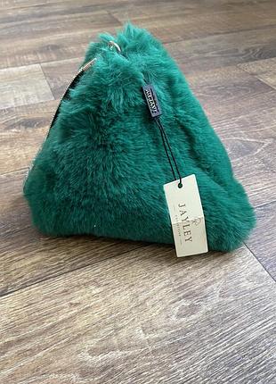 Нова пухнаста сумка пірамідка смарагдова jayley collection