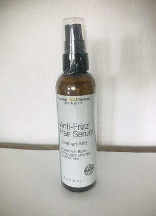 California gold nutrition, anti-frizz, сироватка проти пушіння волосся, біотин, розмарин і м’ята, 118 мл