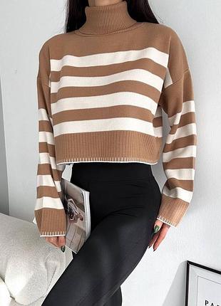 Укорочений светр у смужку oversize