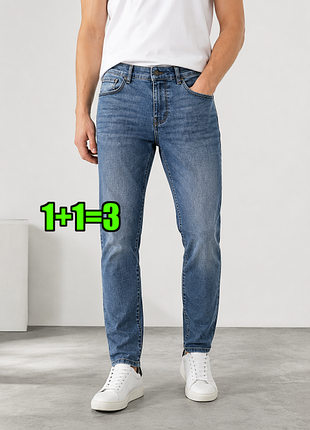🤩1+1=3 базові чоловічі сині завужені джинси слім стрейч denim co, розмір 48 - 50
