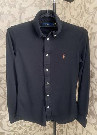 Чорна котонова сорочка polo ralph lauren (піке, розмір m / приталена)
