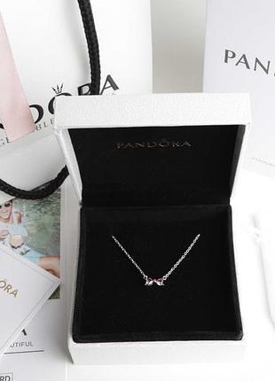 Элегантная цепочка pandora "розовый бантик" подвеска пандора подарок