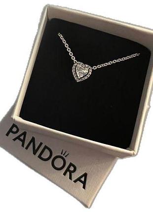 Цепочка, подвеска, колье с шармом пандора pandora "белое сердце"