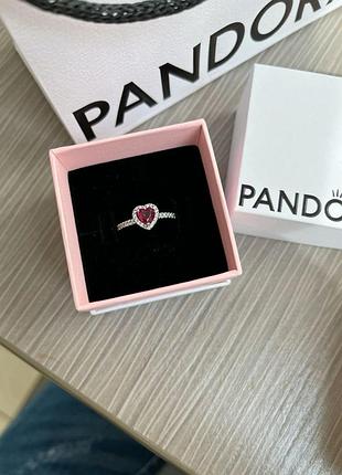 Серебрянное кольцо pandora пандора "красное сердце" / на подарок