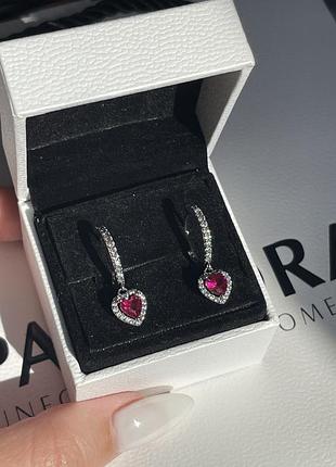 Женские серьги pandora "красное сердце" / на подарок