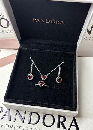 Серебряный набор pandora "красное сердце" / лучший подарок пандора