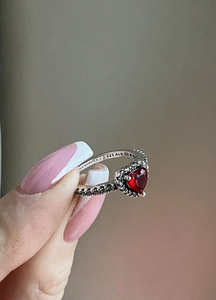 🎀 женское кольцо pandora – красное сердце, 🎀