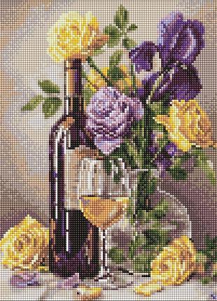 Алмазная мозаика "вино и букет цветов" ©art_selena_ua amo20221, 30х40 см