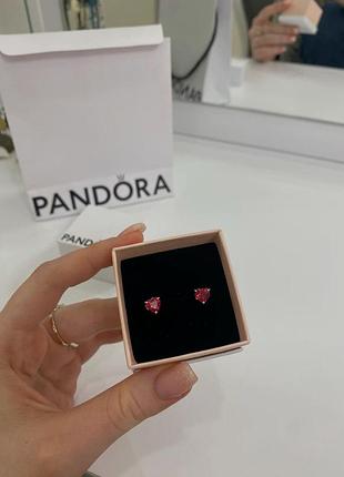 Женские серьги гвоздики "красное сердце" pandora / на подарок