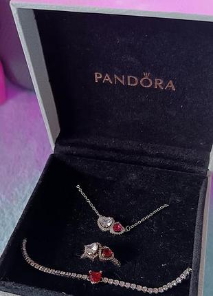 Набір прикрас pandora-пандора 3в1 "подвійне серце"