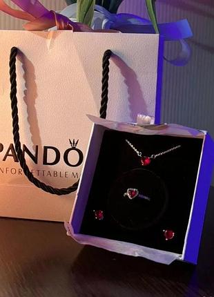 Подарочный комплект украшений pandora / пандора "красное сердце"