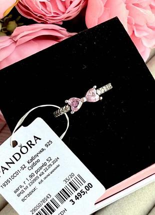 Серебрянное кольцо pandora пандора "розовый бантик"/ на подрок