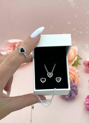 Набор украшений pandora "черное сердце" 3 в 1 / на подарок