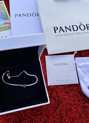 Серебрянный браслет pandora "красное сердце" - на подарок