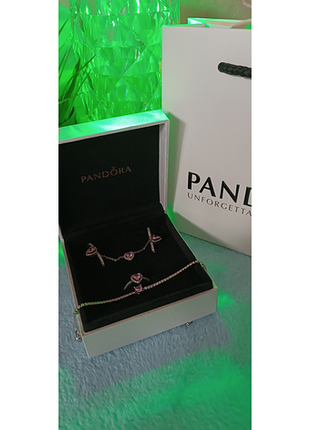 Жіночі прикраси pandora — набір 4в1 «рожеве серце» найкращий подарунок