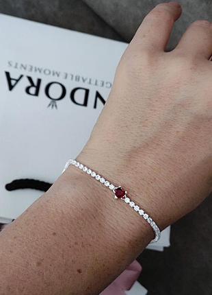 Срібний браслет з шармом pandora «червоне серце» – подарок пандора