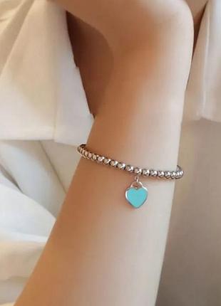 Срібний вишуканий браслет tiffany "мятне серце"